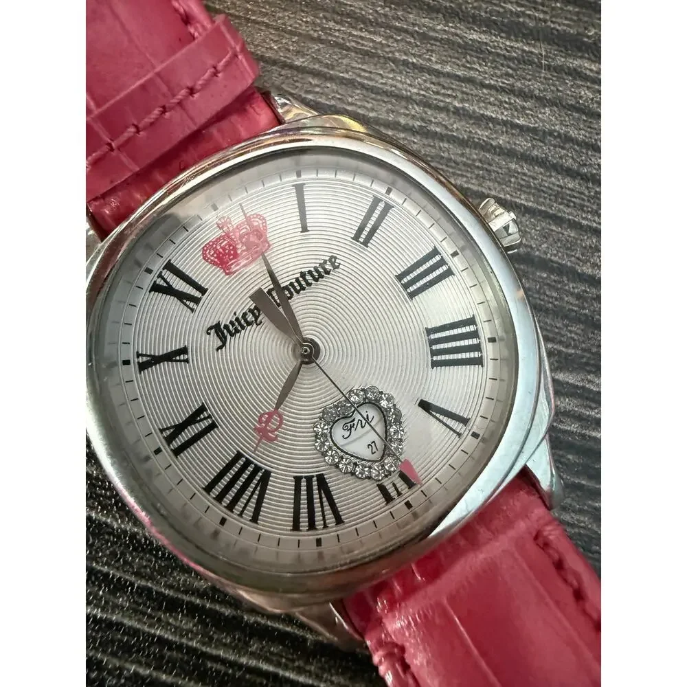 NWOT Vintage Juicy Couture Pink Stainless Steel Genuine Leather Watch